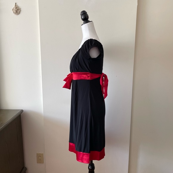 Vintage 90s black red stretchy peasant style top cocktail dress - Picture 4 of 11